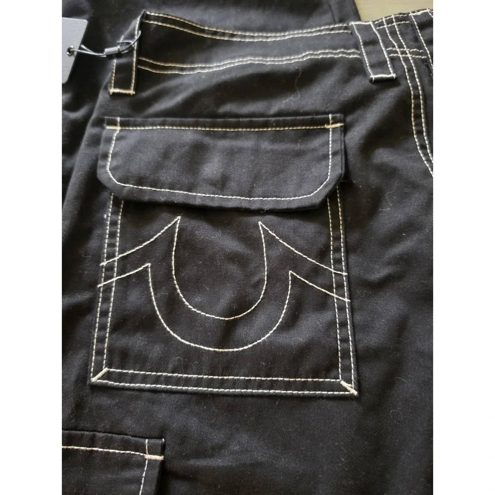 NWT True Religion VTG Distressed Military Army Cargo Pocket Pants Black Men